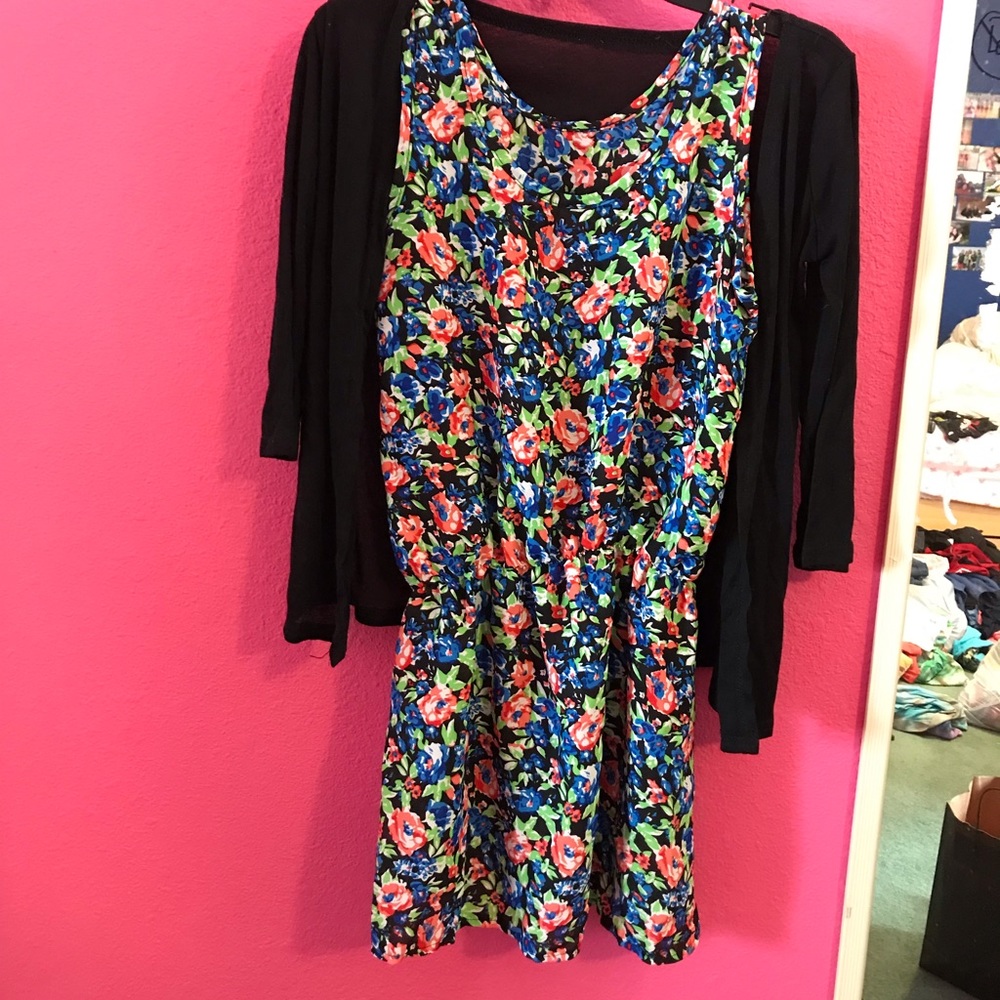 Brand new floral dress and black cardigan set